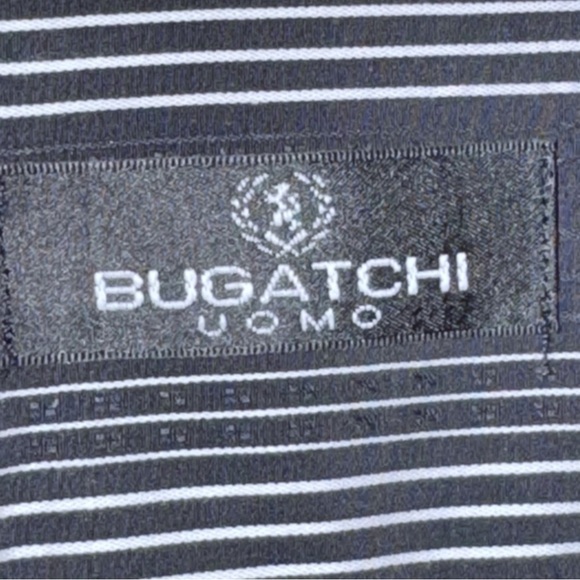 Bugatchi Uomo Black White Striped Flip Cuff Cotton Button Up Shirt XXL Pocket - Picture 7 of 11